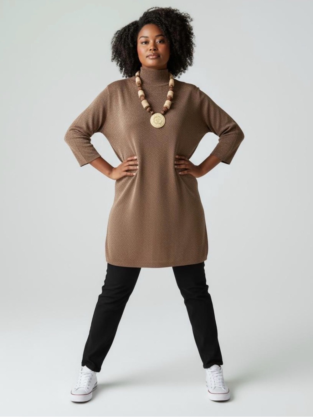 Chico's Brown and Metalic Golf Relaxed Cowl Tunic Sweater